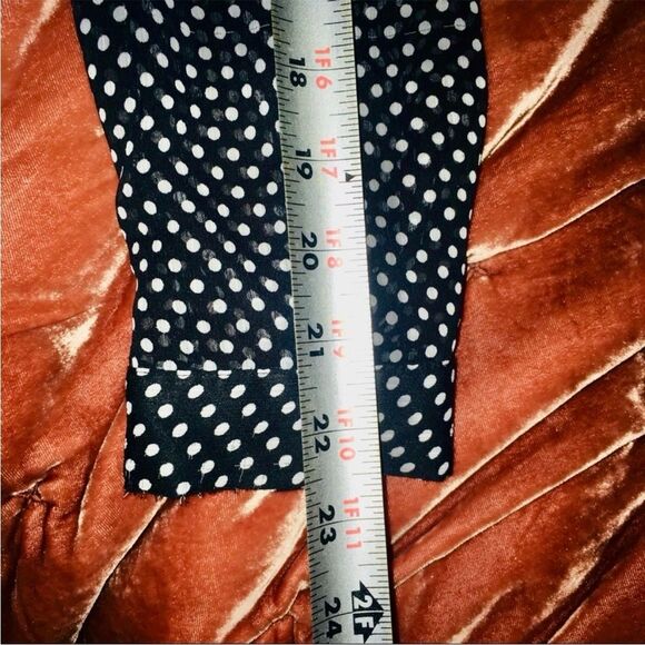 Zac & Rachel Vintage Y2K Top Black White Sheer Polka Dot Button Up Tab Sleeves S - Picture 12 of 16